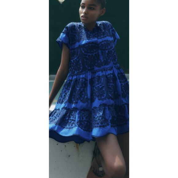 Zara Womens NWT Embroidered Short Dress Tunic Cobalt Blue XL Bloggers Fave BOHO - Picture 10 of 14